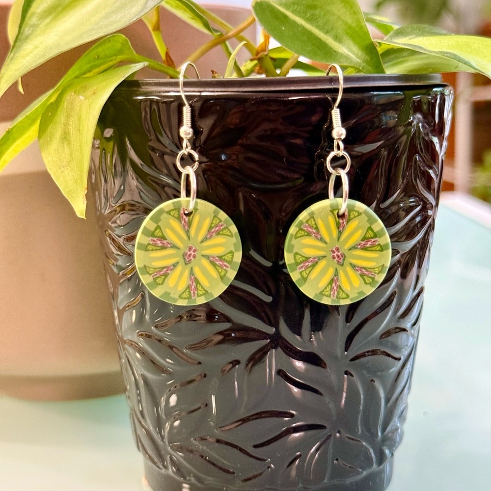 Green Floral Earrings - Picture 3 of 6